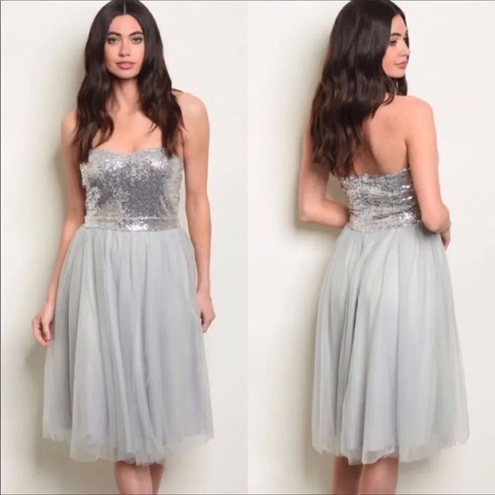 Silver sequin tulle dress - Picture 1 of 3